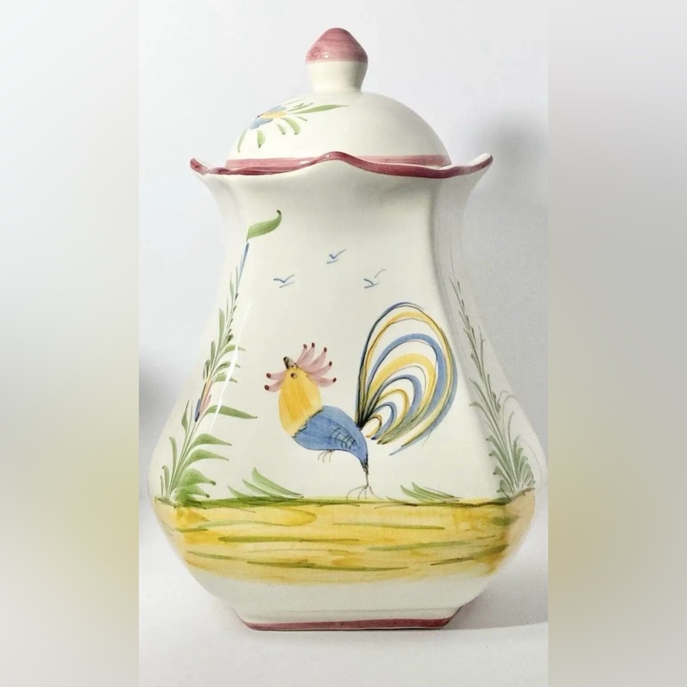 1990s Jay Willfred “Roosters”  Ceramic Kitchen Canister Jar